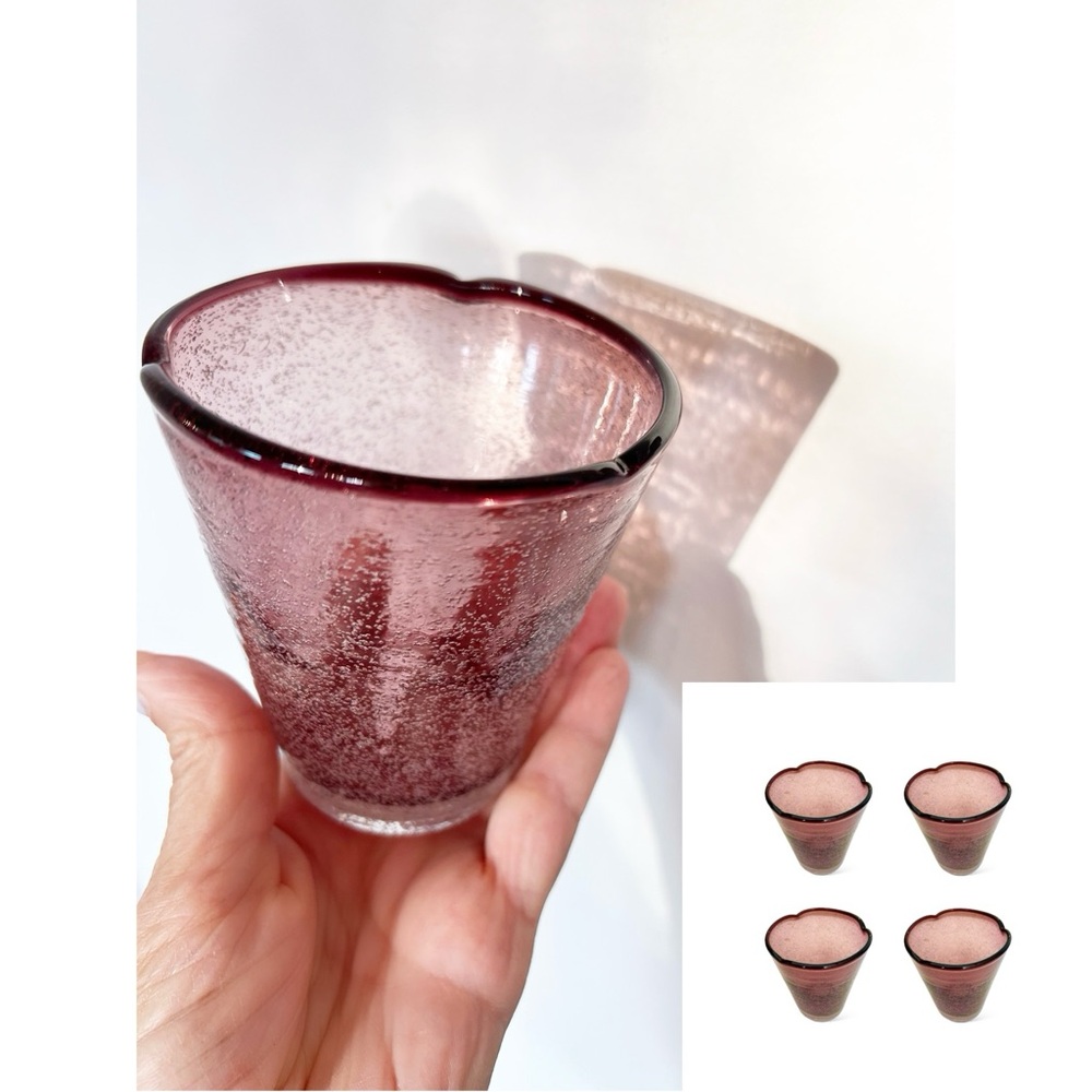 (4) Vintage Pinched Amici Purple Amethyst Glass Tumblers Hand-Blown